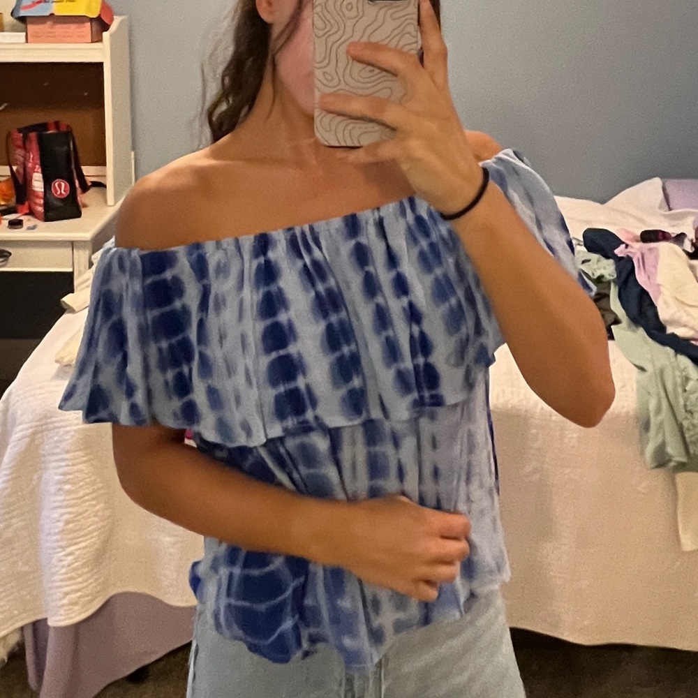 Blue off the shoulder shirt